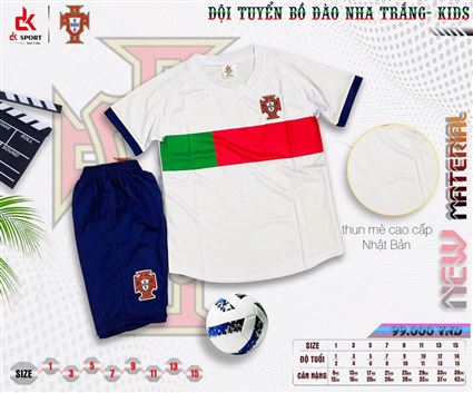 Áo Bóng Đá Trẻ Em Đội Tuyển Bồ Đào Nha trắng sân nhà thun mè 2022